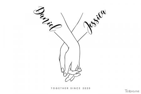 Couple Name Typography Effect on Minimalist Romantic Holding Hands Line Art